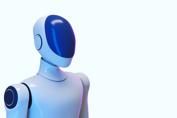 Aufkleber - Futuristic humanoid robot with sleek blue and white design standing against light background, symbolizing artificial intelligence and innovation. 3D Rendering
