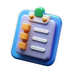 Poster - Cute 3d checklist icon with orange and white list items on a purple clipboard isolated on transparent background
