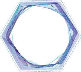 Aufkleber - Hexagonal frame with swirling, translucent lines in shades of purple and blue for technology concepts, user interface design, web design. Transparent background. Copy space