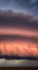 Poster - Layered cloudscape at sunset, displaying pink and purple hues, creating a dramatic and peaceful atmosphere, evocative of nature's beauty and power