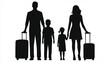 © Tanver - A family of four silhouettes with suitcases, isolated on white background