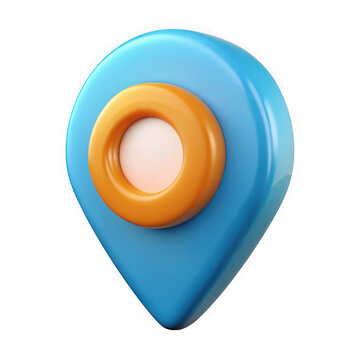 Stylized 3d blue and orange location pin icon with a white center isolated on transparent background