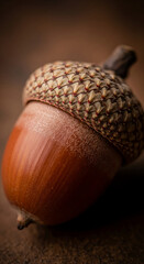 Poster - Close-up of brown acorn, textured surface, showcasing natural detail and autumnal theme, representing growth, nature, and harvest