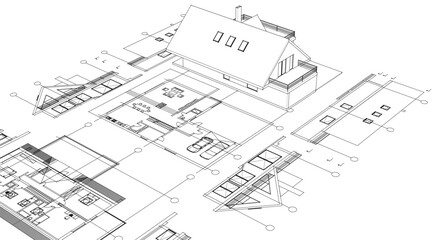 Aufkleber - house architecture plan 3d illustration	
