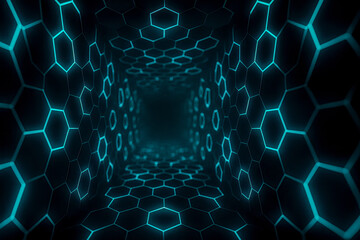 Aufkleber - Virtual blue hexagonal tunnel, luminous abstract digital passage, technology background, science fiction concept, cyber network connection, modern futuristic inspiration
