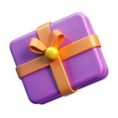 Aufkleber - A festive purple gift box with a vibrant orange ribbon and a golden yellow spherical embellishment isolated on transparent background