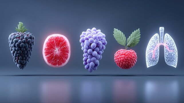 Glowing Fruit and Lungs Vector Graphics: Health and Wellness