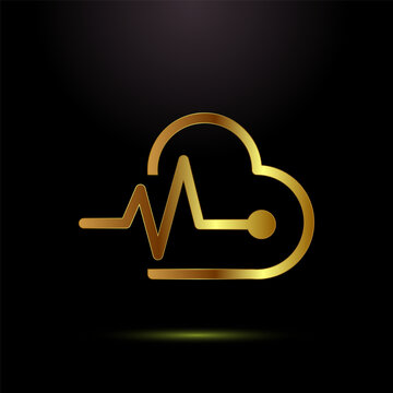 Heartbeat pulse icon design illustration, Medical heart sign symbol in gold color style