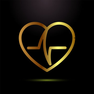 Heartbeat pulse icon design illustration, Medical heart sign symbol in gold color style