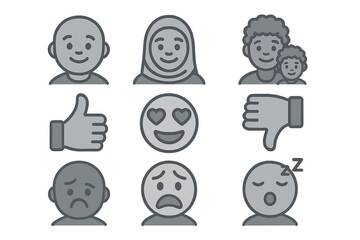 Poster - Variety of emoji faces expressing diverse emotions and social interactions in a simple graphic design