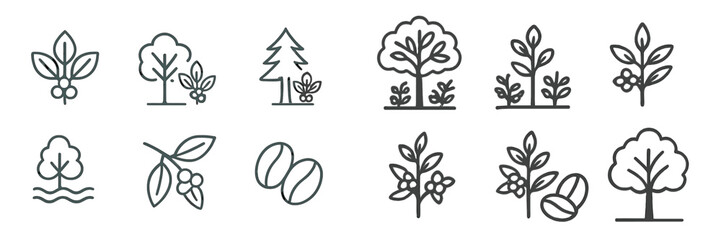 Poster - Botanical line art collection showcasing trees, leaves, and coffee beans in minimalist design