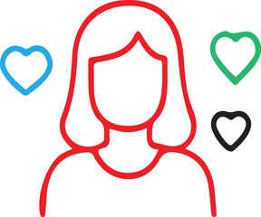 Poster - A woman outline with colorful hearts surrounding her head