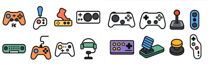 Poster - Collection of colorful gaming controller icons depicting various popular game devices and accessories