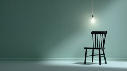 Poster - Minimalistic Black Chair with Hanging Light in Serene Interior Space