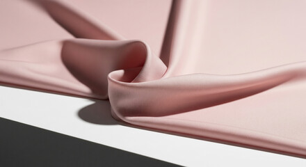 Poster - Draped pink fabric on white surface, showcasing soft texture and elegant folds, suggesting luxury, delicacy, and sophistication