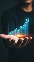 Poster - Hand holding glowing upward graph, symbolizing growth, success, and progress in business or finance