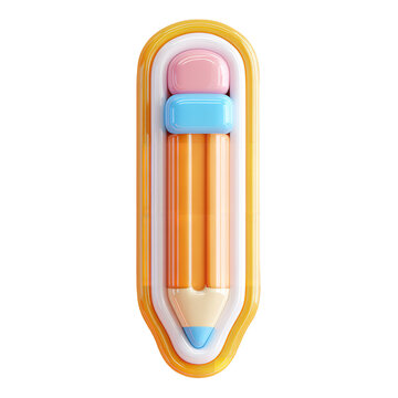 Glossy Orange Pencil and Eraser 3D Render Education Art Stationery Design Illustration Concept