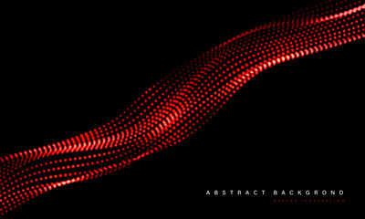 Poster - Abstract red mesh particles wave curve overlap technology network digital on black background vector