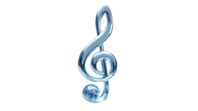Glass Treble Clef Harmony Musical Note Sculpture 3D Rendering Artistic Design Isolated Transparent