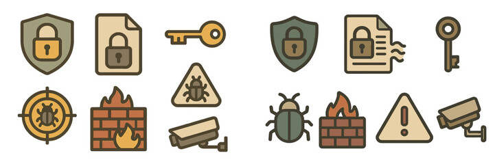 Poster - Security icons and symbols representing digital safety, protection, and vulnerabilities in modern technology