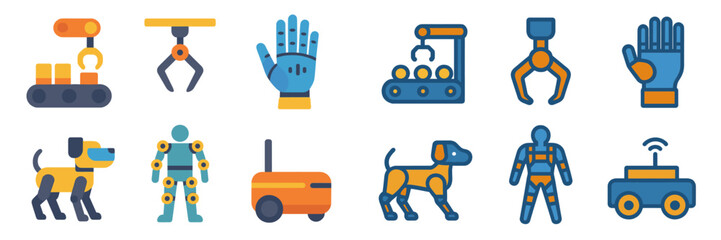 Poster - Colorful illustrations of robots, automation tools, and animal companions showcasing technology and innovation in a playful design