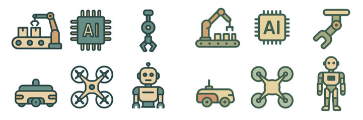 Poster - Collection of robotic and artificial intelligence icons representing modern technology in various applications