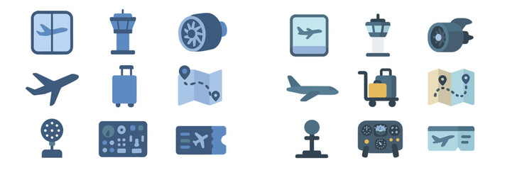 Poster - Travel symbols showcasing flights, airports, and navigation tools for modern travelers in a simple graphic format