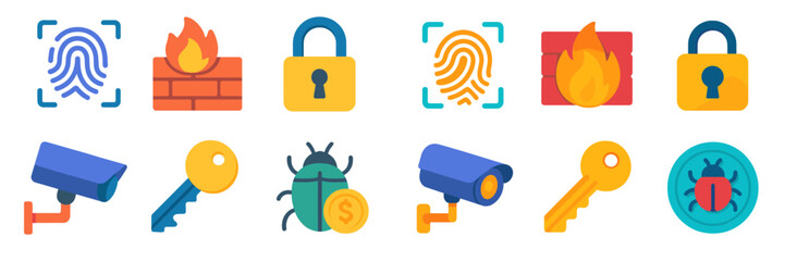 Poster - Icons representing security measures, surveillance, and access control in a modern digital environment