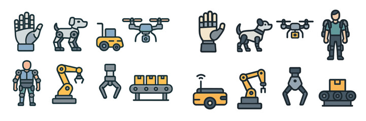 Poster - Illustrations showcasing various robots, drones, and automated machinery in a futuristic context