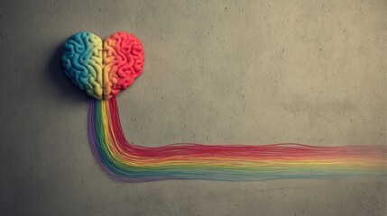 Poster - Concept of Neurodiversity Illustrated With a Rainbow Flowing From a Colorful Brain to a Vibrant Heart Against a Textured Background