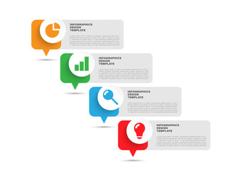 Poster - Four steps or processes vector vertical infographic template. Speech bubble infographic layout with icons