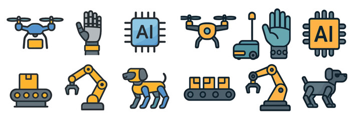 Poster - Diverse robotic and AI-themed icons showcasing various technologies in a modern format