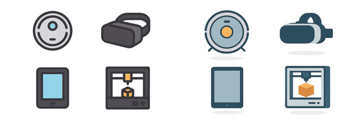 Poster - Digital technology concepts including virtual reality, 3D printing, and smart devices in a modern graphic arrangement