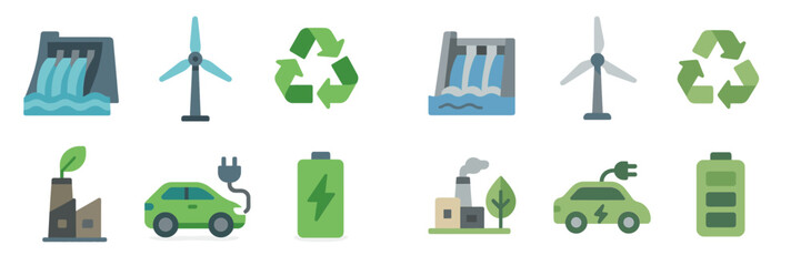 Poster - Icons representing renewable energy sources in a modern, sustainable environment with a focus on recycling and eco-friendliness