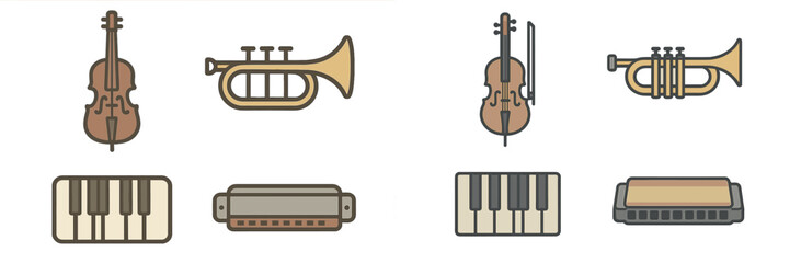 Aufkleber - Various musical instruments including strings and brass displayed in an artistic arrangement