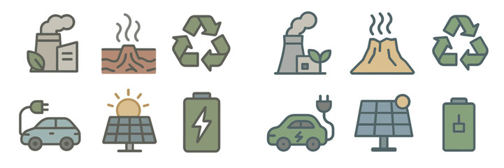 Poster - Icons representing renewable energy, pollution, and environmental sustainability in modern design