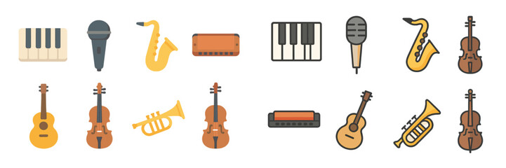 Aufkleber - Various musical instruments arranged in a colorful and artistic manner ideal for a music-themed project