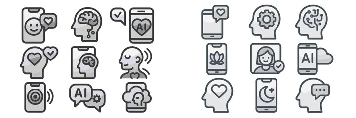 Poster - Digital icons representing artificial intelligence and mental health in modern technology use