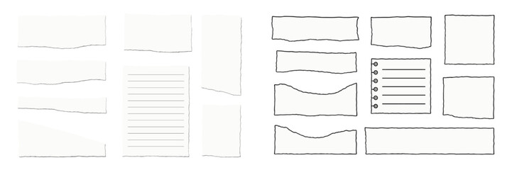 Poster - Collection of torn paper shapes and lined notepaper for creative projects or mixed media art