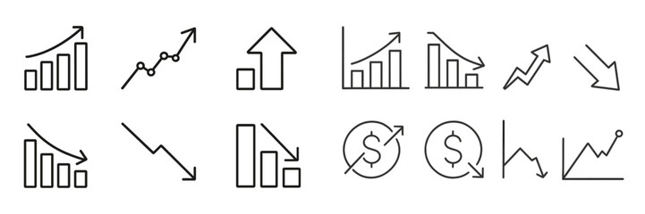 Aufkleber - Various financial graphs and symbols depicting market trends and analytics in a simple design