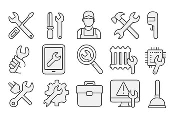 Poster - Various tools and repair icons depicting a technician's work environment with support elements for mechanical tasks