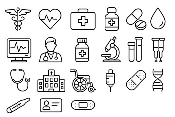 Aufkleber - Health and medical symbols representing various aspects of healthcare and treatment