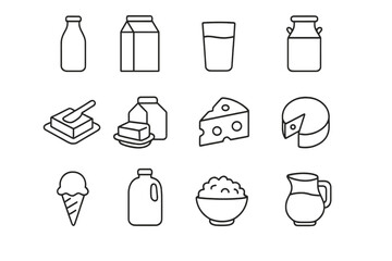 Aufkleber - Variety of dairy products including milk, cheese, and ice cream in a simple, outlined design