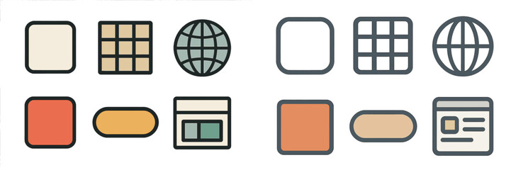 Poster - Collection of colorful vector icons representing various digital user interface elements on a plain background