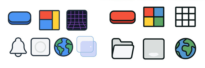 Poster - Collection of colorful icons representing various digital functions and applications on a modern user interface
