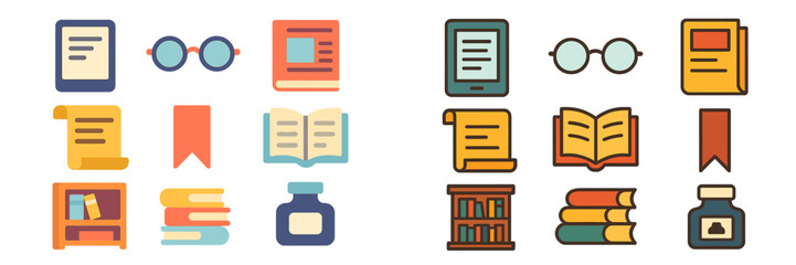 Poster - Colorful collection of reading materials and accessories arranged neatly on a white background
