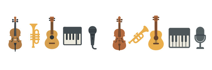 Aufkleber - Musical instruments arranged in a colorful flat design showcasing a variety of sounds and styles
