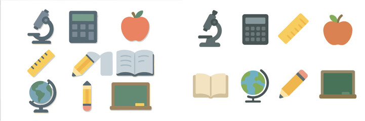 Poster - Educational tools including microscopes, calculators, and books arranged artistically on a flat surface