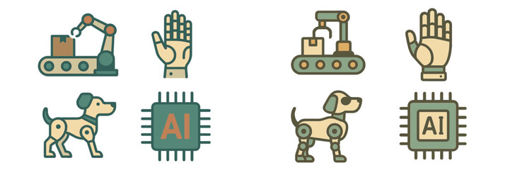 Poster - Exploring the intersection of artificial intelligence and robotics through engaging illustrations depicting automated systems and robotic animals