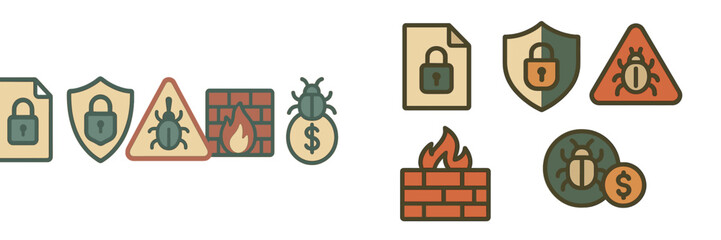 Aufkleber - Illustrations of cybersecurity symbols depicting privacy, threats, and protection measures in digital environments